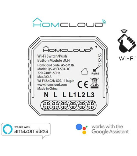 Modulo PuIsante/Interruttore 3CH Wi-Fi da incasso