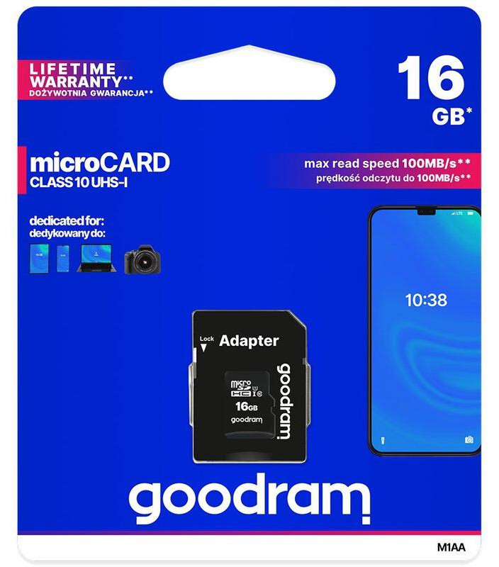 microSD 16GB CARD class 10 UHS I + adapter - retail blister