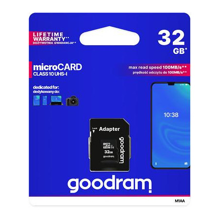 microSD 32GB CARD class 10 UHS I + adapter - retail blister