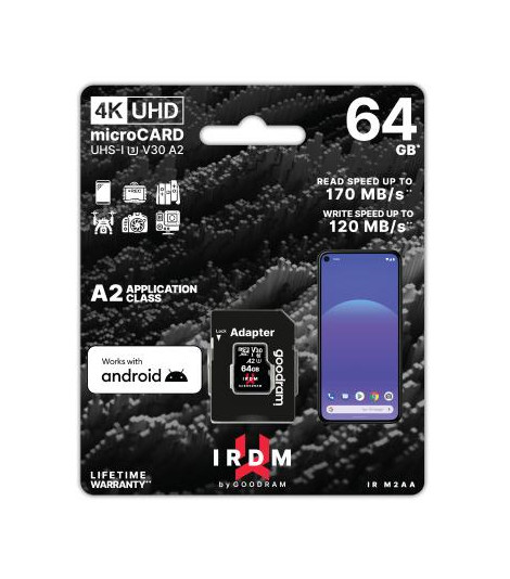 microSD IRDM by GOODRAM 64GB UHS I U3 A2 + adapter