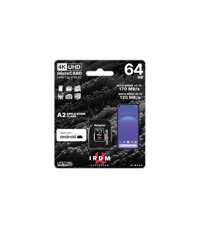 microSD IRDM by GOODRAM 64GB UHS I U3 A2 + adapter