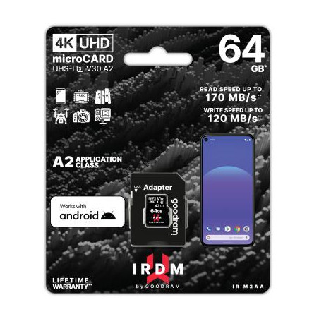 microSD IRDM by GOODRAM 64GB UHS I U3 A2 + adapter