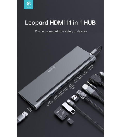 HUB 11 in 1 Leopard con connettore Tipo-C e 11 porte