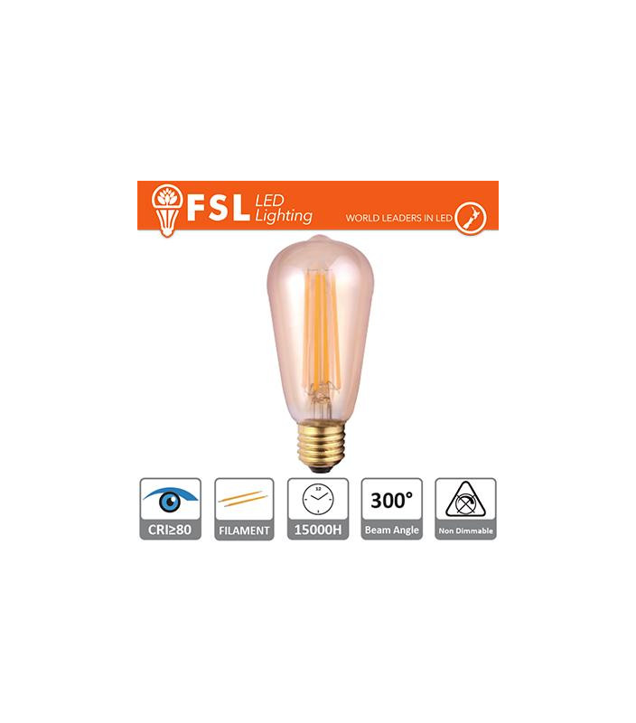 Lampada Edison Filamento Ambra - 6W 2200K E27 650LM