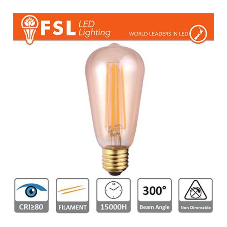 Lampada Edison Filamento Ambra - 6W 2200K E27 650LM