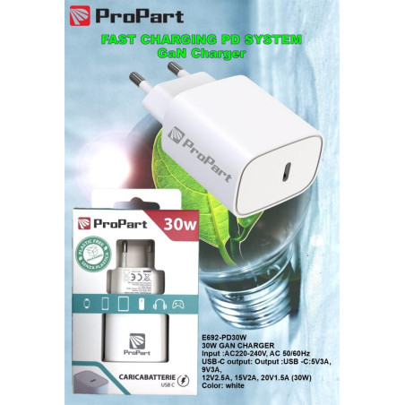 Caricabatteria 30 Watt PD Presa USB-C Modello E692-PD30W