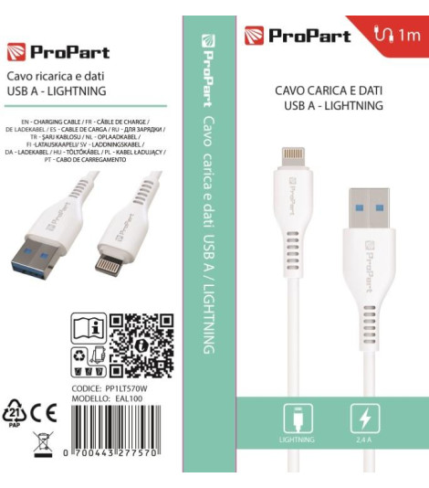 Cavo Lightning Apple 5V 2.4A 1mt Carica e dati Bianco