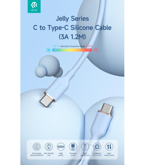 Cavo silicone Jelly da Tipo-C a Tipo-C 3A 60W 1.2M Blu