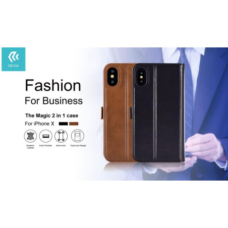 Cover in Pelle con Porta Documenti Magic per iPhone X Nera