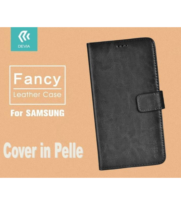 Cover a Libro in Vera Pelle Nera Fancy per Samsung Galaxy S7