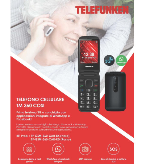 Telefono TM 360 Nero Telefunken Con Facebook e WhatsApp