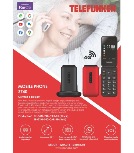 Cellulare Telefunken S740 senior 4G GPS Rosso a conchiglia