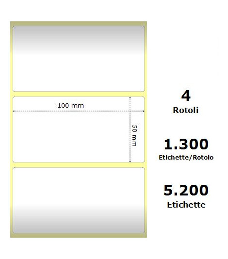 White 100x50mm,1300 Et/Rotolo Z-2000D,3.9x2x1 Core, 4 Rolls