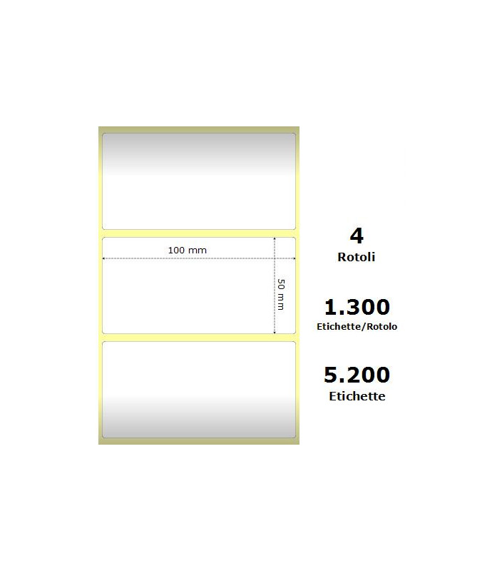 White 100x50mm,1300 Et/Rotolo Z-2000D,3.9x2x1 Core, 4 Rolls