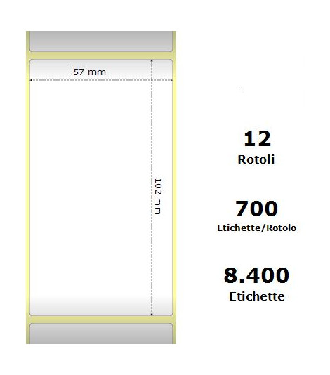 White 57x102mm,700 Et/Rotolo Z-2000D, 2.2x4x1Core, 12 Rolls