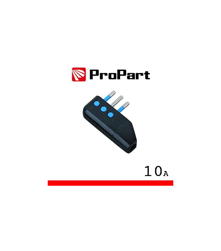 Spina 10A 2P+T uscita cavo 90° nera polybag