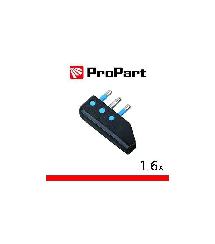 Spina 16A 2P+T uscita cavo 90° nera polybag