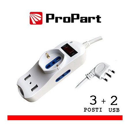 Multipresa 3pos bipasso + bipasso/schuko + USB spina16A +int