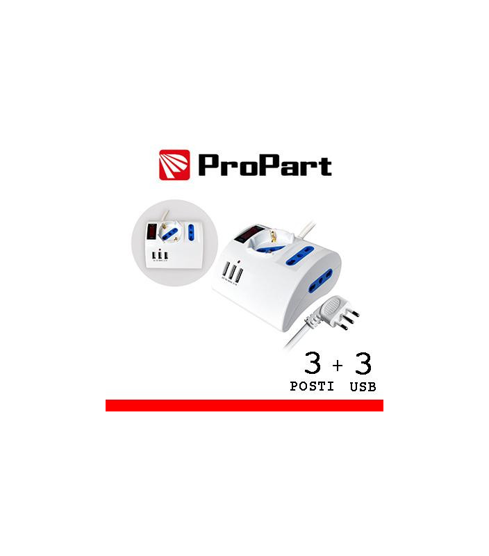 Multipresa 3pos tavolo bipasso + bip/schuko + USB sp16A +int