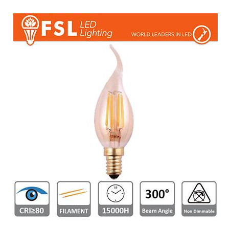 Lampada Colpo di Vento Filamento Ambra - 4W 2200K E14 300LM