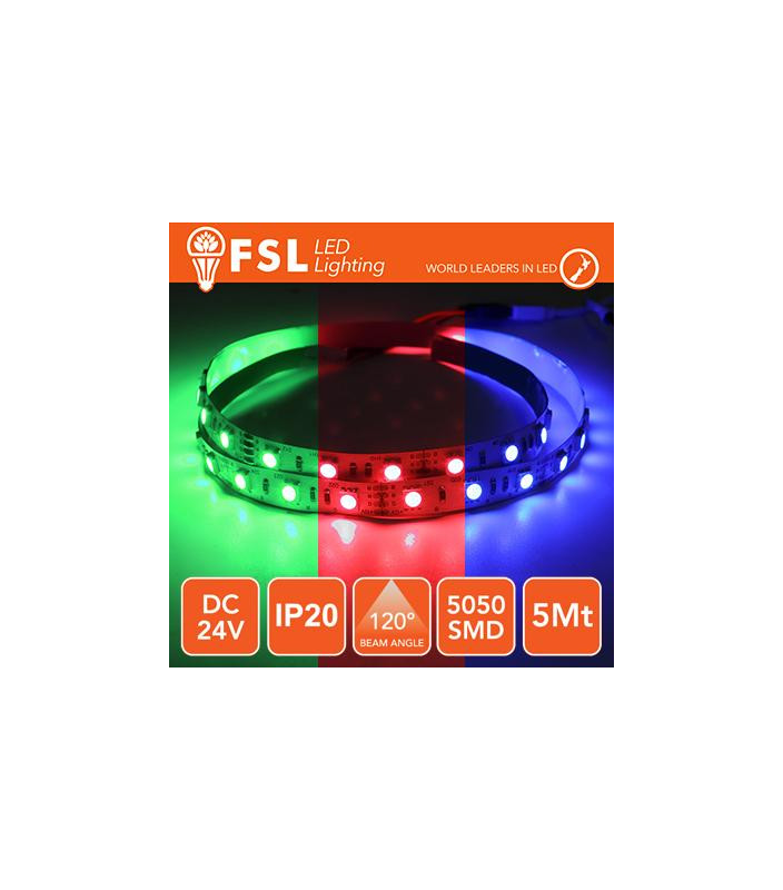 Striscia LED 5m IP20 5050 24V - 12W/m 60led/m RGB