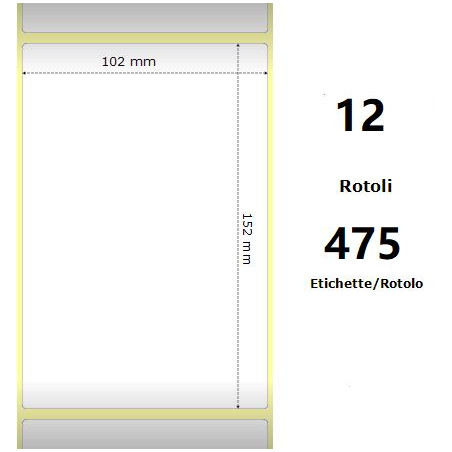 White 102x152mm, 475 Et/Rotolo Z-1000D,4x6x1 Core ,12 Rolls