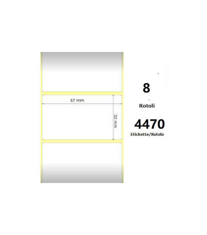 White 57x32mm,4470 Et/Rotolo Z-1000D,2.2x1.3x3 Core,8 Rolls