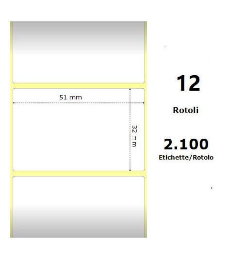 White 51x32mm,2100 Et/Rotolo Z-1000D, 2x1.3x1 Core, 12 Rolls