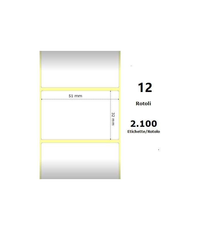 White 51x32mm,2100 Et/Rotolo Z-1000D, 2x1.3x1 Core, 12 Rolls