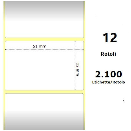 White 51x32mm,2100 Et/Rotolo Z-1000D, 2x1.3x1 Core, 12 Rolls