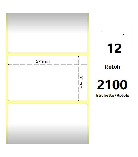 White 57x32mm, 2100Et/Rotolo Z-2000D 2.25x1.25x1Core,12Rolls