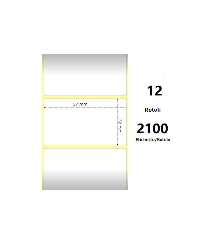 White 57x32mm, 2100Et/Rotolo Z-2000D 2.25x1.25x1Core,12Rolls