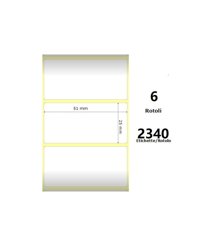 White 51x25mm, 2340 Et/Rotolo Z-2000D 2x1x1 Core, 6 Rolls