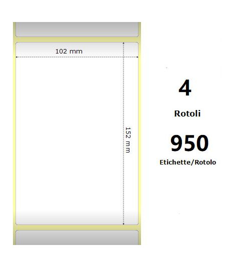 White 102x152mm,950 Et/Rotolo Z-2000D, 4x6x3 Core, 4 Rolls