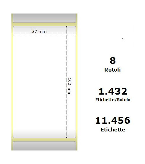 White 57x102mm, 1432 Et/Rotolo Z-2000D,2.2x4x3 Core, 8 Rolls