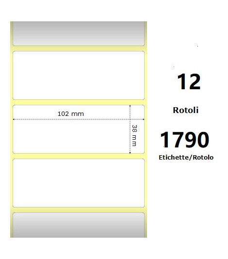 White 102x38mm,1790 Et/Rotolo Z-2000D, 4x1.5x1Core, 12 Rolls