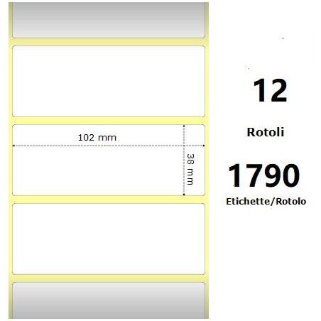 White 102x38mm,1790 Et/Rotolo Z-2000D, 4x1.5x1Core, 12 Rolls