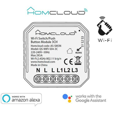 Modulo PuIsante/Interruttore 3CH Wi-Fi da incasso