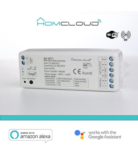 Ricevitore DIM +pulsante 12/36V DC,2CH*5A, Wi-Fi+RF 2.4G CCT