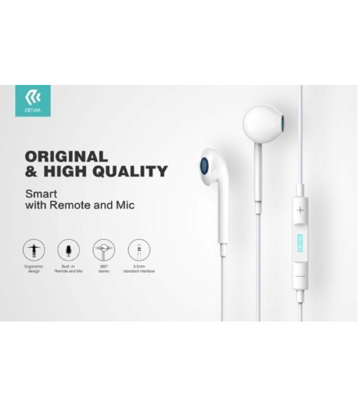 Auricolari Devia Smart con Mic e Controllo 1.2 mt Bianco