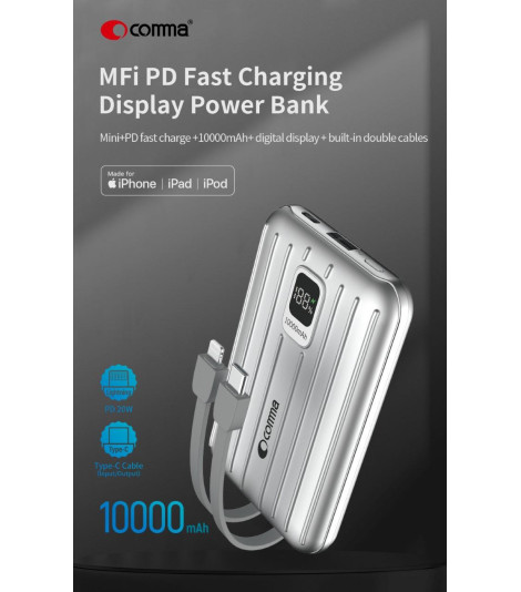 Power Bank Certificato MFI cavi Lightning e Tipo-C 4800 mah