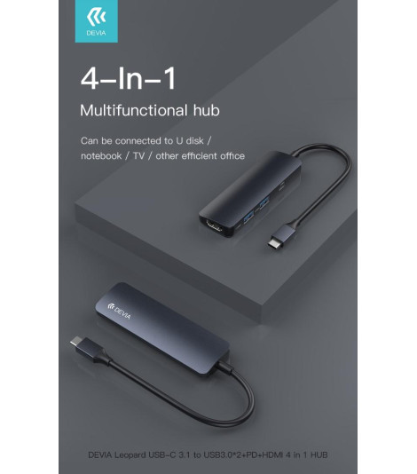 HUB 4 in 1 da Tipo-C a Usb 3 HDMI carica PD