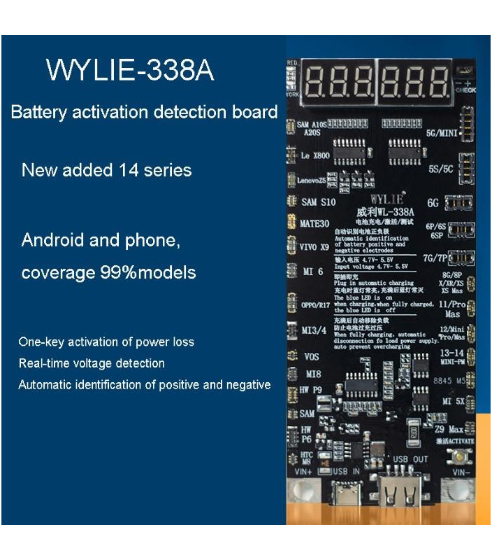 WYLIE WL-338A Scheda attivazione batterie iPhone e Android