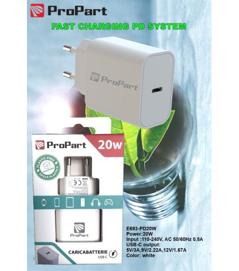 Caricabatteria 20 Watt PD presa USB-C Modello E693-PD20W