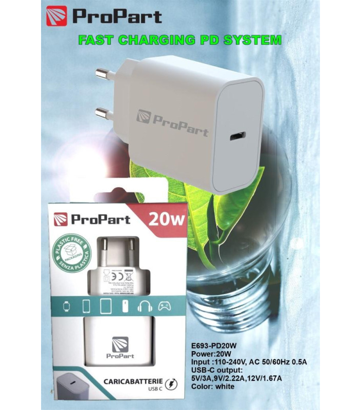 Caricabatteria 20 Watt PD presa USB-C Modello E693-PD20W