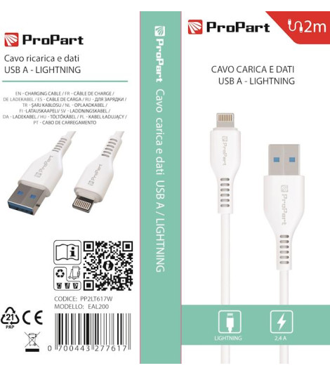 Cavo Lightning Apple 5V 2.4A 2mt Carica e dati Bianco