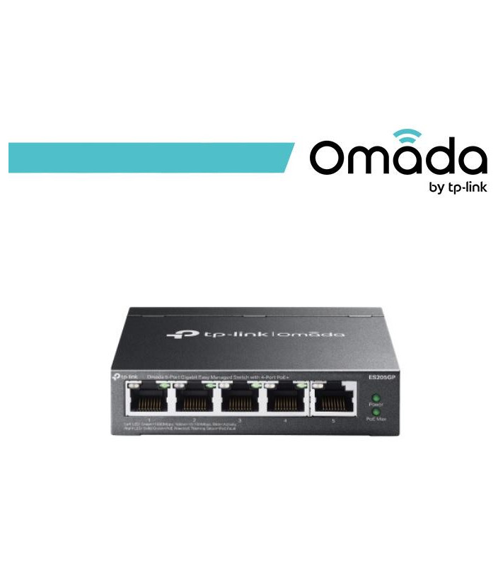 Omada Switch Easy Managed 5 porte Gigabit con 4 porte PoE+ - ES205GP